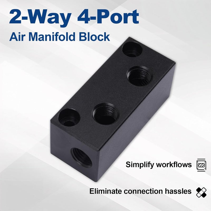 MARSTEK Air Manifold, Air Compressor Manifold, Air Hose Inline Manifold Block Splitter, Pneumatic Manifold Air Distribution Block, NPT 1/4 Inch Port (2 Way 4 Port) - Image 2